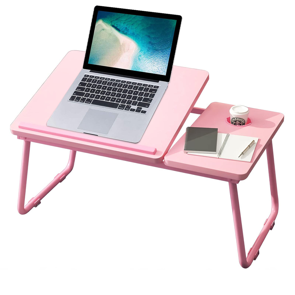 Laptop Desk, Laptop Bed Table with Foldable Legs & Cup Slot, Reading Holder Notebook Stand Breakfast Bed Tray Book Holder for Sofa, Bed, Terrace