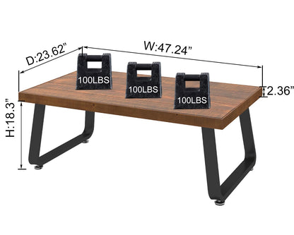 IBF Rustic Brown Wood Coffee Table, Real Wood Living Room Table, 120CM