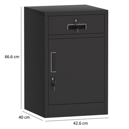 JINGUR Metal Storage Cabinet with Locking Door and Drawer, Lockable Drawer Chest with Adjustable Shelf for Home Office Bedroom Living Room (Black)