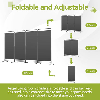 Angel Living 4 Panels Folding Room Divider, Privacy Screen Composed of Polyester Fabric and Sturdy Iron Frame