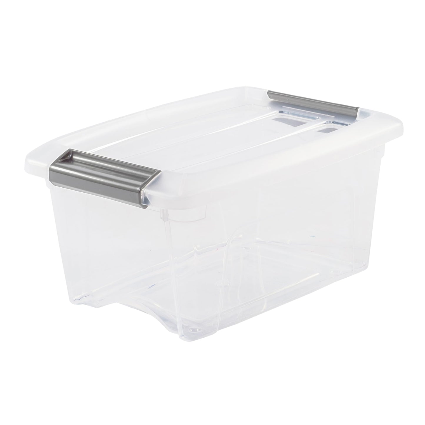 Iris Ohyama Storage Boxes with Lids, 5L, Set of 6, Silver, Secure Buckles, Stackable, Pull-Handles, For Bedroom, Closet, Office, Organisation