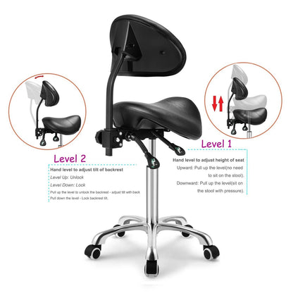 Kaleurrier Rolling Swivel Stool with Back - Height Adjustable with Wheels, Heavy Duty Anti-Fatigue, Ergonomic Chair for Lab, Clinic, Dentist, Salon