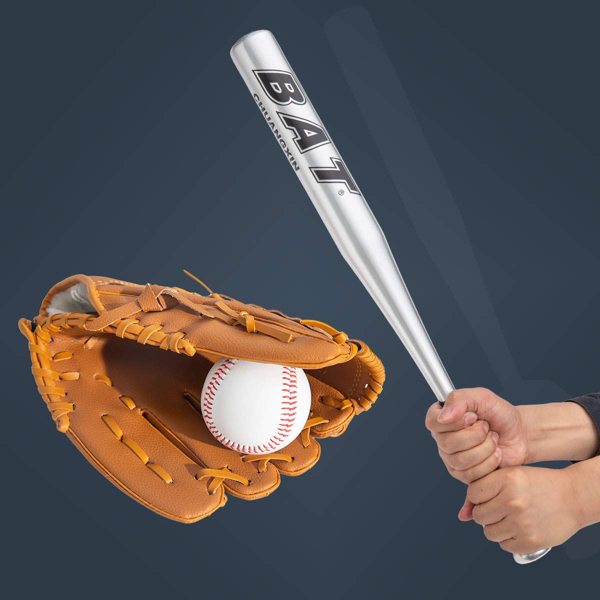 Baseball Bats Set Baseball Bar Stick Silver+Baseball+Baseball Glove Aluminum 25inch Security Baseball Bat and Ball Youth Adult outdoor training