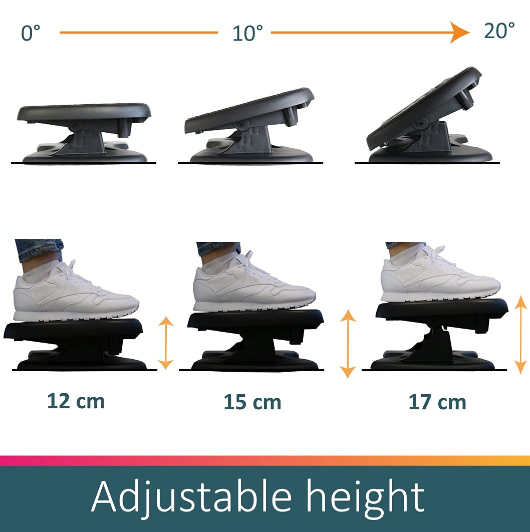 Unilux Nymphea Ergonomic Footrest – Adjustable Height & Tilt, Anti-Slip, Black, 42 x 32 cm