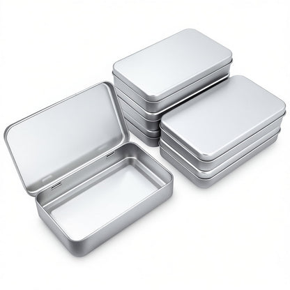 Thintinick 6 Pieces Rectangular Metal Hinged Tins, Silver, 15x9x3cm