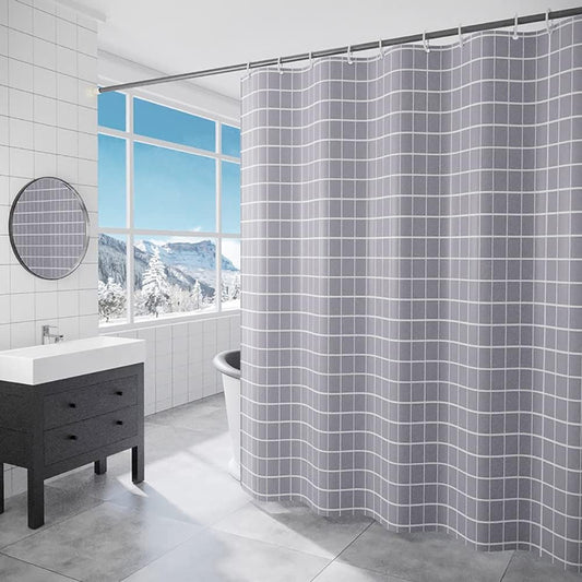 Lkw Ogechi Grey Shower Curtains Extra Wide Waterproof 200x240 cm, Grid Shower Curtain Washable, Waterproof Modern Weighted Shower Curtain, Fabric Anti