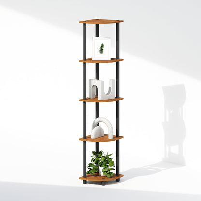 Furinno TURN-N-TUBE Corner Shelf, 5-Tier Corner Display Rack, Shelving Unit, for Organization and Storage, Living Room, Home Office, Garage, Bedroom