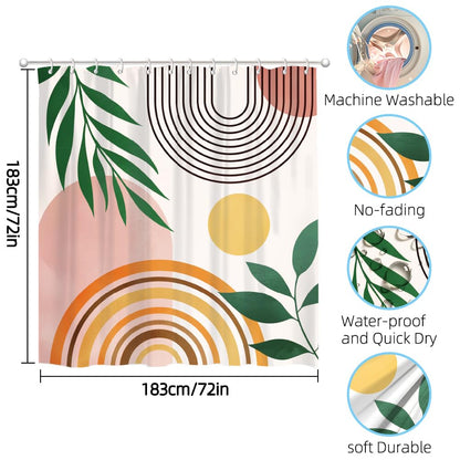 GLASSWINDS Abstract Boho Shower Curtain, Waterproof Fabric Bohemian Shower Curtains for Bathroom