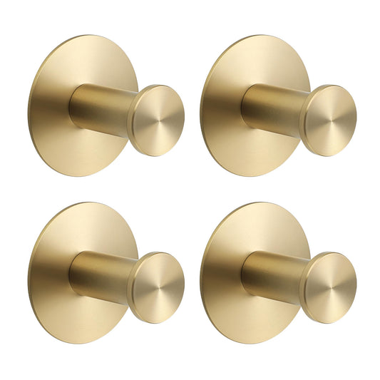SAYAYO Self Adhesive Hooks Gold 4PCS Sticky Coat Hook for Hanging Towels Wall Hooks for Bathroom Kitchen Home Door, SUS304 Stainless Steel, No