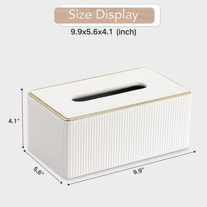 GORESE Tissue Box Holder,Rectangular Tissue Box Cover PU Leather Facial Tissue Dispenser Napkin Holder for Home, Office,Car Decoration(White)