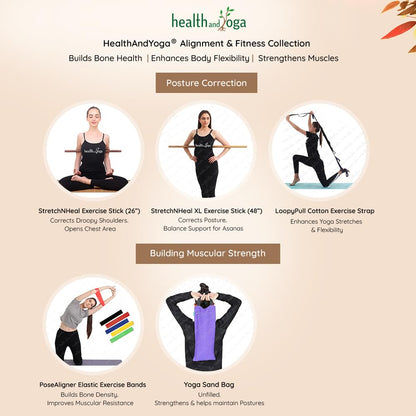 HealthAndYoga StretchNHeal XL Collapsible Multi-Use Wooden Yoga Stick - Physical Exercise Dowel, Stretch Mobility Rod, Posture Pole (XL - 48 inches)