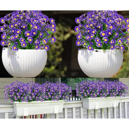 4PCS Artificial Daisy Flowers Outdoor Spring Summer Decoration UV Resistant Fake Flowers Faux Plastic Greenery Shrub Plant Indoor Outside Hanging Garden Home Porch Wedding Party Decor (Purple)