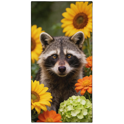 Violetpos Raccoon in Sunflowers & Hydrangeas Beach Towel, Extra Large 180x90 cm 250GSM Microfibre, Sand Free Quick Dry