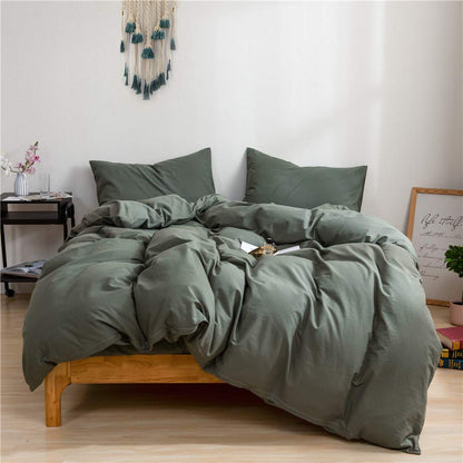 Ruccit Sage Green Duvet Cover Set King Size Bed 100% Washed Cotton King Duvet Cover Adults Teens 3pcs Simple Plain Farmhouse Bedding Set Zipper