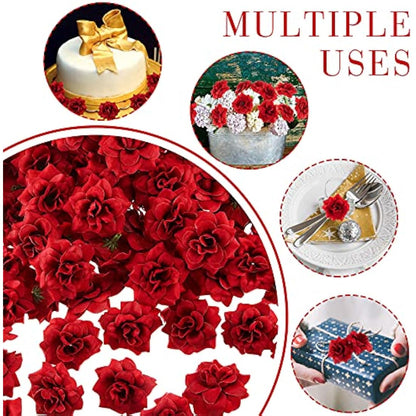 Syhood 100 Pieces 1.77" Red Artificial Roses Head Bulk Small Silk Fake Rose Buds for Decoration, DIY Crafts, Wedding Centerpieces Bridal Shower Party Home Garland Decor