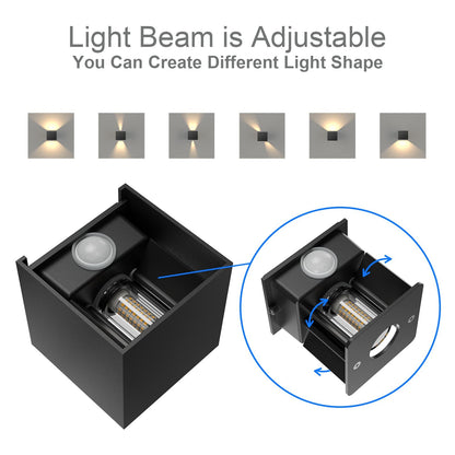 Klighten 2PCS Outdoor Wall Light with Motion Sensor, Waterproof IP54 Outside Wall Lamps with Sensor, Adjustable Beam Angle, Warm White 3000K, Black