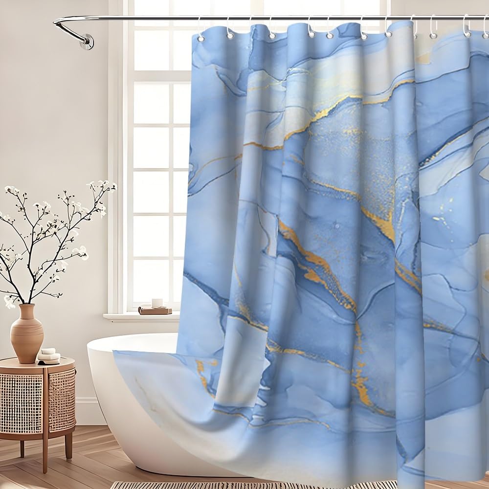 Xiaoterna 180x240cm Marble Shower Curtain White Grey Blue Gold Dots Waterproof Polyester Bathroom Curtain Luxury Modern Aesthetic Artistic Washable