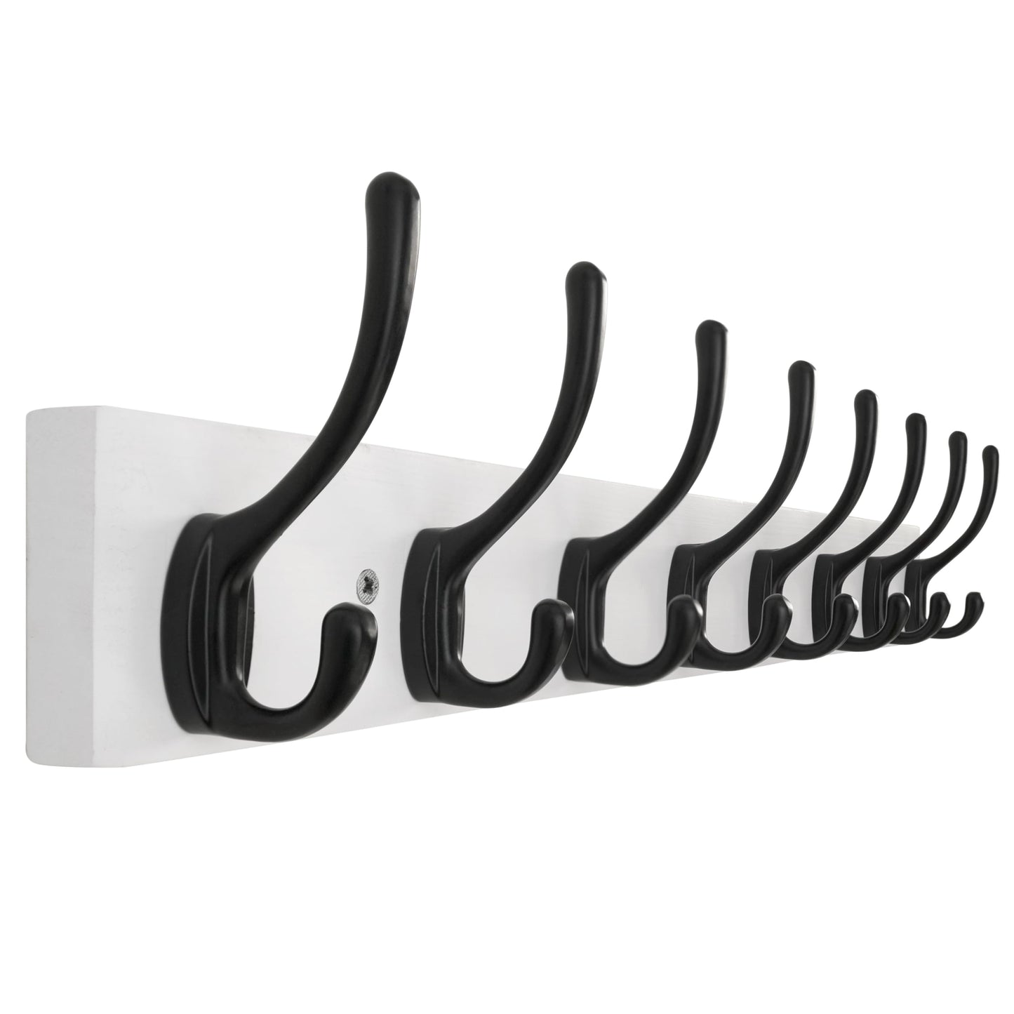 HONSKY Wall Coat Rack with 8 Double Hooks,Wooden Coat and Towel Hanger Storage for Entryway, Bathroom, Bedroom, Garage,White Base/Black Hook