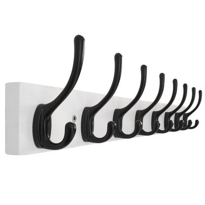 HONSKY Wall Coat Rack with 8 Double Hooks,Wooden Coat and Towel Hanger Storage for Entryway, Bathroom, Bedroom, Garage,White Base/Black Hook