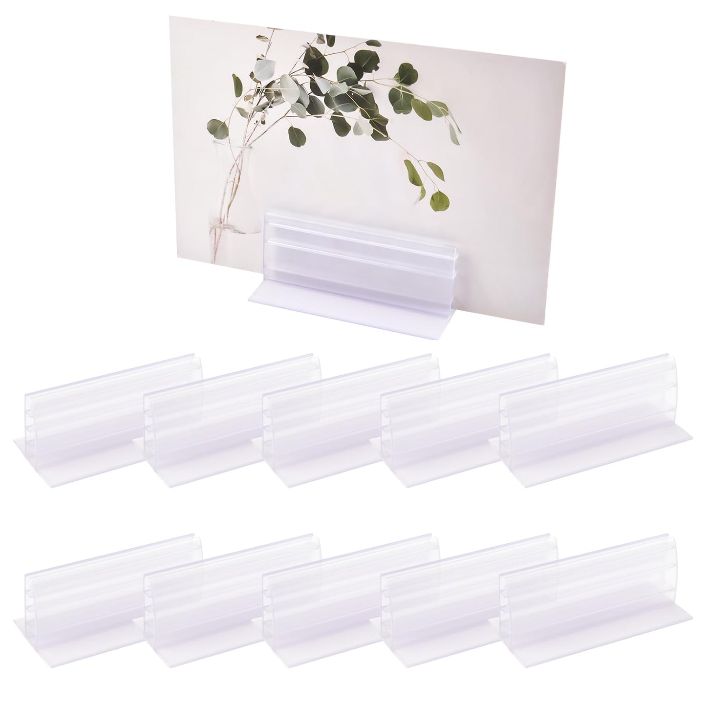 WANDIC 10pcs Acrylic Panels Holder, 2.95”*1.57”*1.18” Self Adhesive Sneeze Guard Holder with White Foam Tape Acrylic Stand for Cards Photos Display