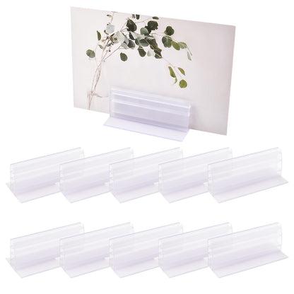 WANDIC 10pcs Acrylic Panels Holder, 2.95”*1.57”*1.18” Self Adhesive Sneeze Guard Holder with White Foam Tape Acrylic Stand for Cards Photos Display