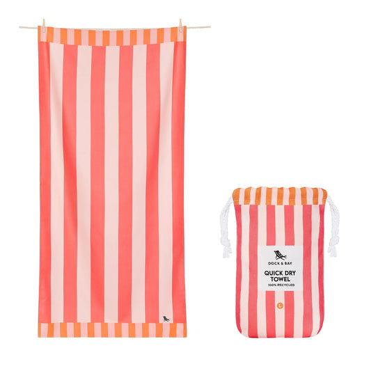 Dock & Bay Beach Towel - Quick Dry, Sand Free - Compact, Lightweight - 100% Recycled - Includes Bag - Raspberry Road - Large (160x90cm, 63x35)