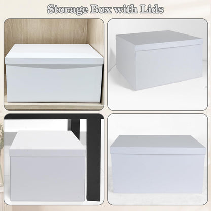 KISPATTI Storage Box, White Storage Boxes with Lids 38 x 28 x 19 cm Large Storage Box with Ribbon Cardboard Storage Boxes for Home Bedroom Living