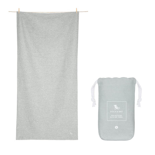 Dock & Bay Beach Towel - Quick Dry, Sand Free - Compact, Lightweight - 100% Recycled - Includes Bag - Essential - Mountain Grey - Large (160x90cm,