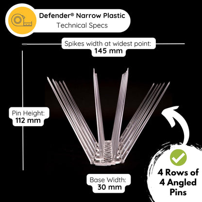 Defender Bird Spikes | Wide Plastic Pigeon Deterrent | 5 Metres with Defender Fixing Silicone.