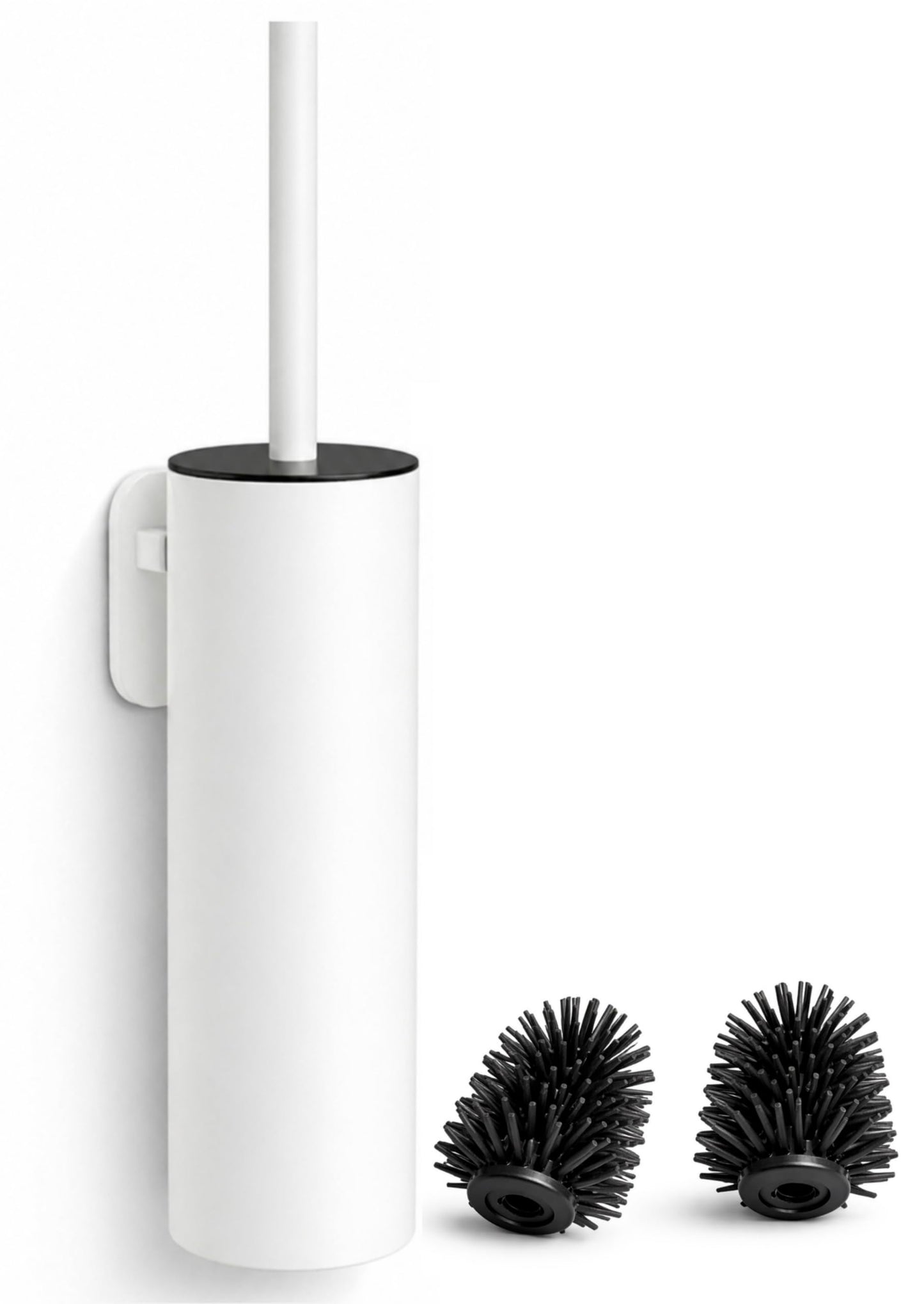 White Wall Mounted Toilet Brush & Holder – Silicone Toilet Brush, Matte White 304 Stainless Steel, Self-Adhesive or Screw Fixing