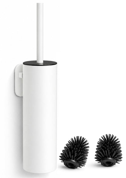 White Wall Mounted Toilet Brush & Holder – Silicone Toilet Brush, Matte White 304 Stainless Steel, Self-Adhesive or Screw Fixing