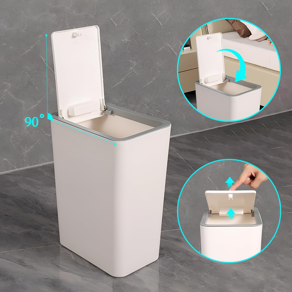 9L Slim Bathroom Bin with Touch Top Lid - Plastic Dog-Proof Narrow Trash Can for Bedroom, Office, Living Room, Kitchen, and Toilet (Green)