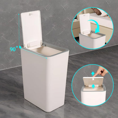 9L Slim Bathroom Bin with Touch Top Lid - Plastic Dog-Proof Narrow Trash Can for Bedroom, Office, Living Room, Kitchen, and Toilet (Green)