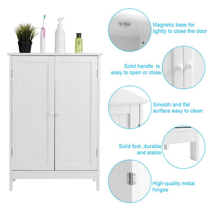 CASART Bathroom Floor Cabinet, Freestanding Storage Cupboard, Double Door Wooden Storage Organizer Unit for Bathroom Living Room Bedroom (White)