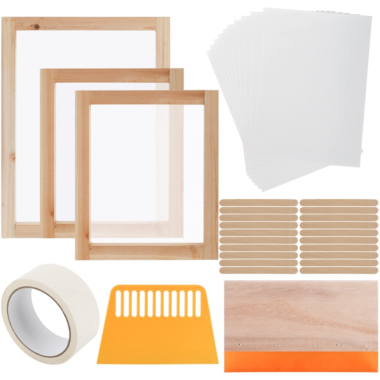 Lyellfe 36 Pieces Screen Printing Starter Kit, Include 2 Sizes Wood Silk Screen Printing Frame, Squeegees, Inkjet Transparency Film, Ideal for DIY