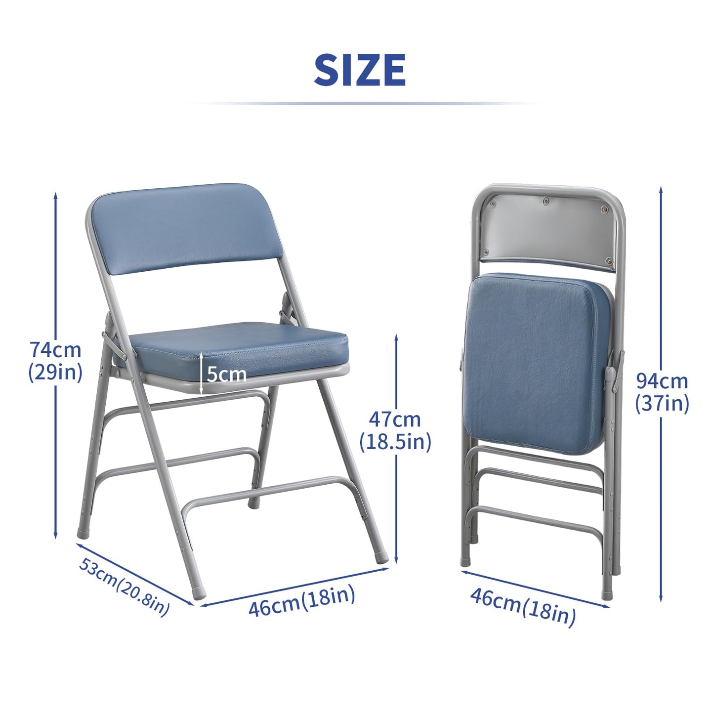 KAIHAOWIN Folding Chairs Ultra Thick Padded Foldable Chair Indoor Comfortable Metal Chairs with Super Soft Cushion -Blue