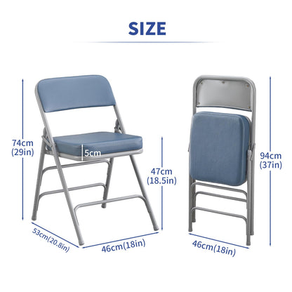 KAIHAOWIN Folding Chairs Ultra Thick Padded Foldable Chair Indoor Comfortable Metal Chairs with Super Soft Cushion -Blue