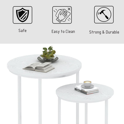 Garden 4 you Nest of Tables Set of 2,Round Coffee Table for Living Room,White Removable Coffee Table Set,Nesting Tables End Table for Living Room