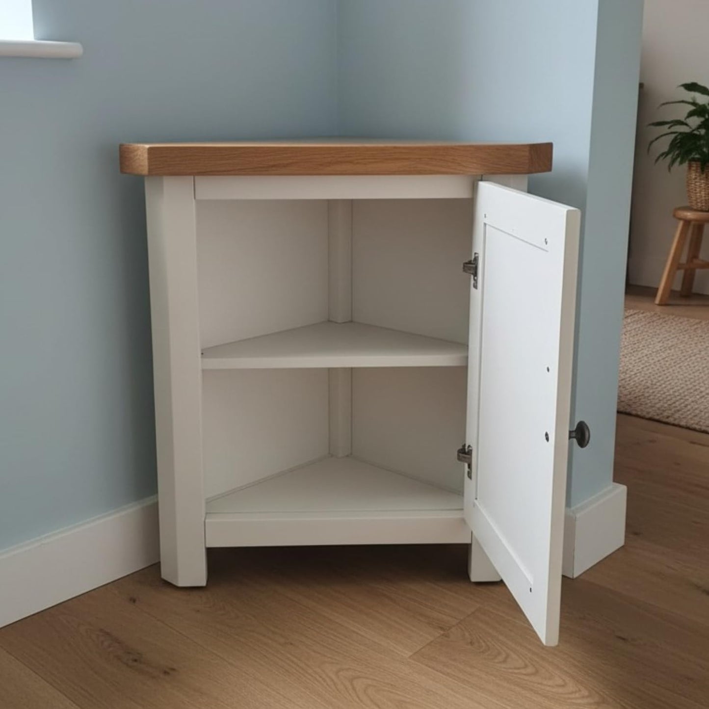 GROF GROFurniture Snow White Painted Corner Cabinet, Small Triangle Cabinet Storage Cupboard for Lvingroom, Bathroom & Hallway
