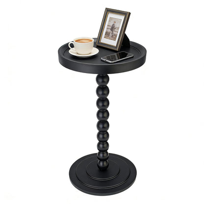 Simcat Round Side Table Bamboo Joint Design, Small Round Coffee Table for Small Spaces with Solid Wood Leg for Living Room, Bedroom, Corners