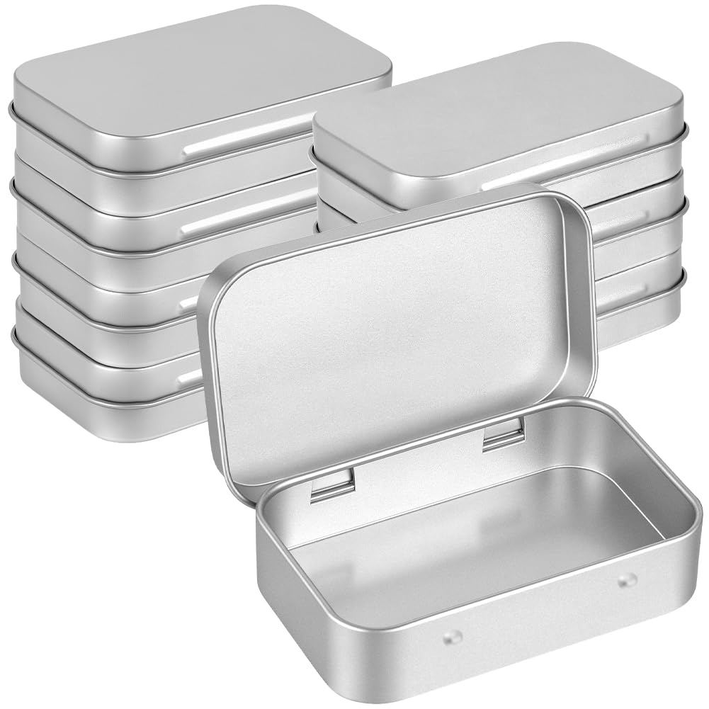 Alaoo Metal Storage Tin Box, 8Pcs Rectangular Empty Hinged Tin Containers, Metal Storage Boxes for Candy, Keys, Earrings