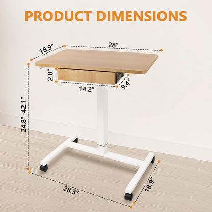 CLATINA Mobile Laptop Standing Desk, Height Adjustable Teacher Podium with Lockable Wheels, Adjustable Work Table with Drawer