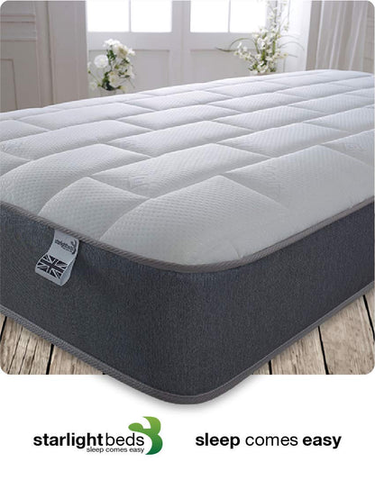Starlight Beds Essentials Large Brick 3ft Hybrid Spring and Memory Foam Mattress. Budget-Friendly with Elegant Grey Design, Soft Firmness, 7.5 Inch