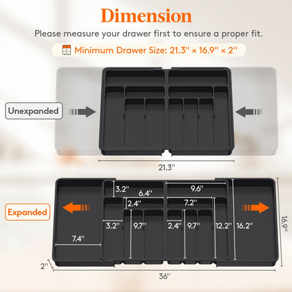 Lifewit Extra Large Cutlery Drawer Organiser, Expandable to 36 Inches Utensil Tray for Kitchen, Adjustable Silverware and Flatware Holder, Compact