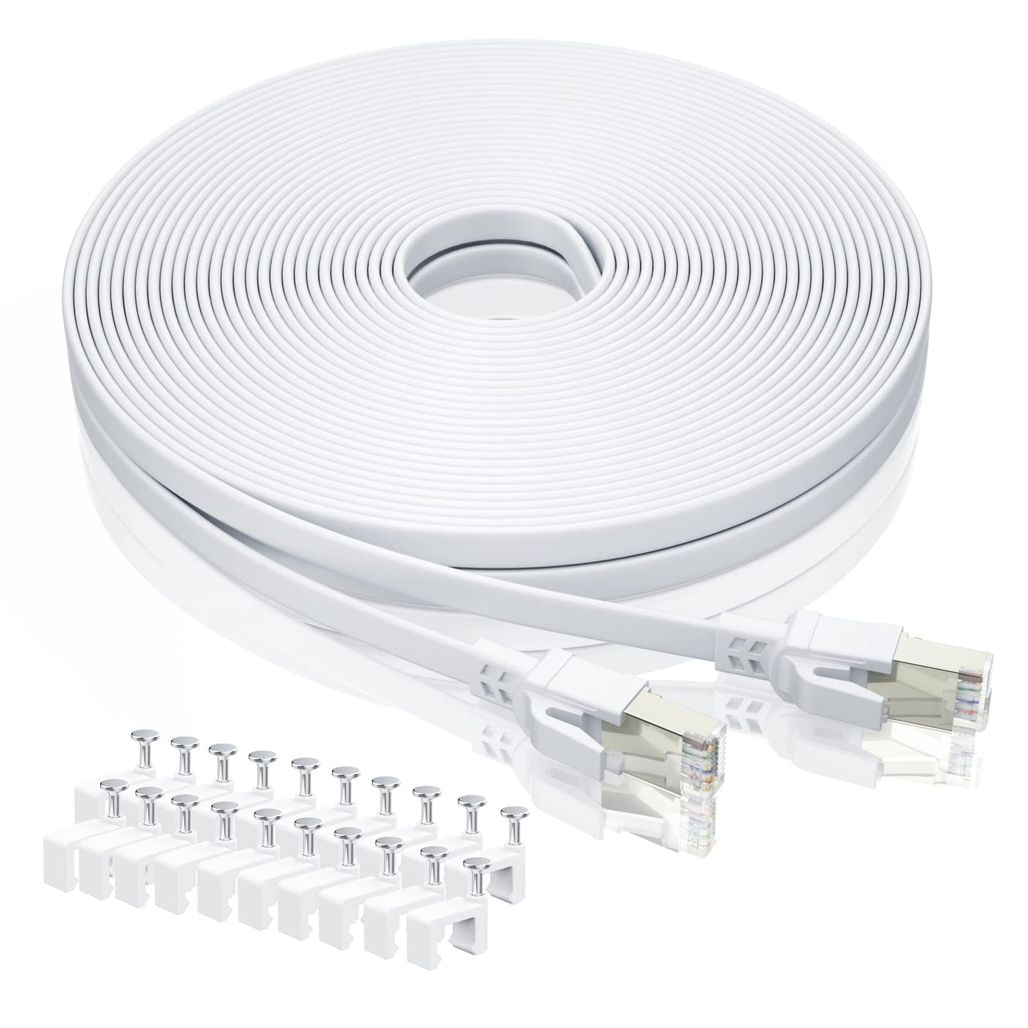 BAHIWOM Cat8 Ethernet Cable 20m with Clips, 40Gbps/2000Mhz High Speed Gigabit Lan Network Cable, Internet Cable Compatible with Router, with Modem,