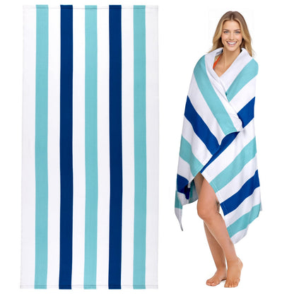 Ouxiaobai Large Oversized Beach Towel - Microfiber Sand Free 35 x 70 Inch Quick Dry Lightweight Pool Towel for Adults, Thin Striped Swim Towel