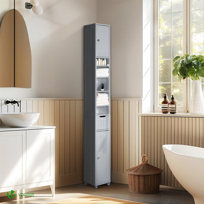VOUNOT Tall Bathroom Cabinet Freestanding Storage Cabinet with Adjustable Shelf, 1 Drawer and 2 Doors Wooden Cupboard for Bedroom Living Room Kitchen