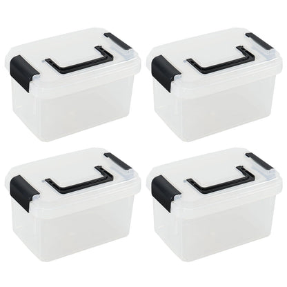 Doryh 4 Pack 2 L Clear Plastic Lidded Storage Boxes with Handles