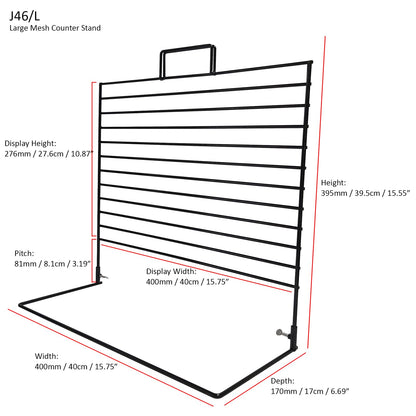 Large Counter Mesh Panel Hook Stand in Black for Shop Display, Keyrings, Gifts 380mm x 220mm Includes 8 x 4 Single Black Mesh Hooks (J46L/7-FBA)