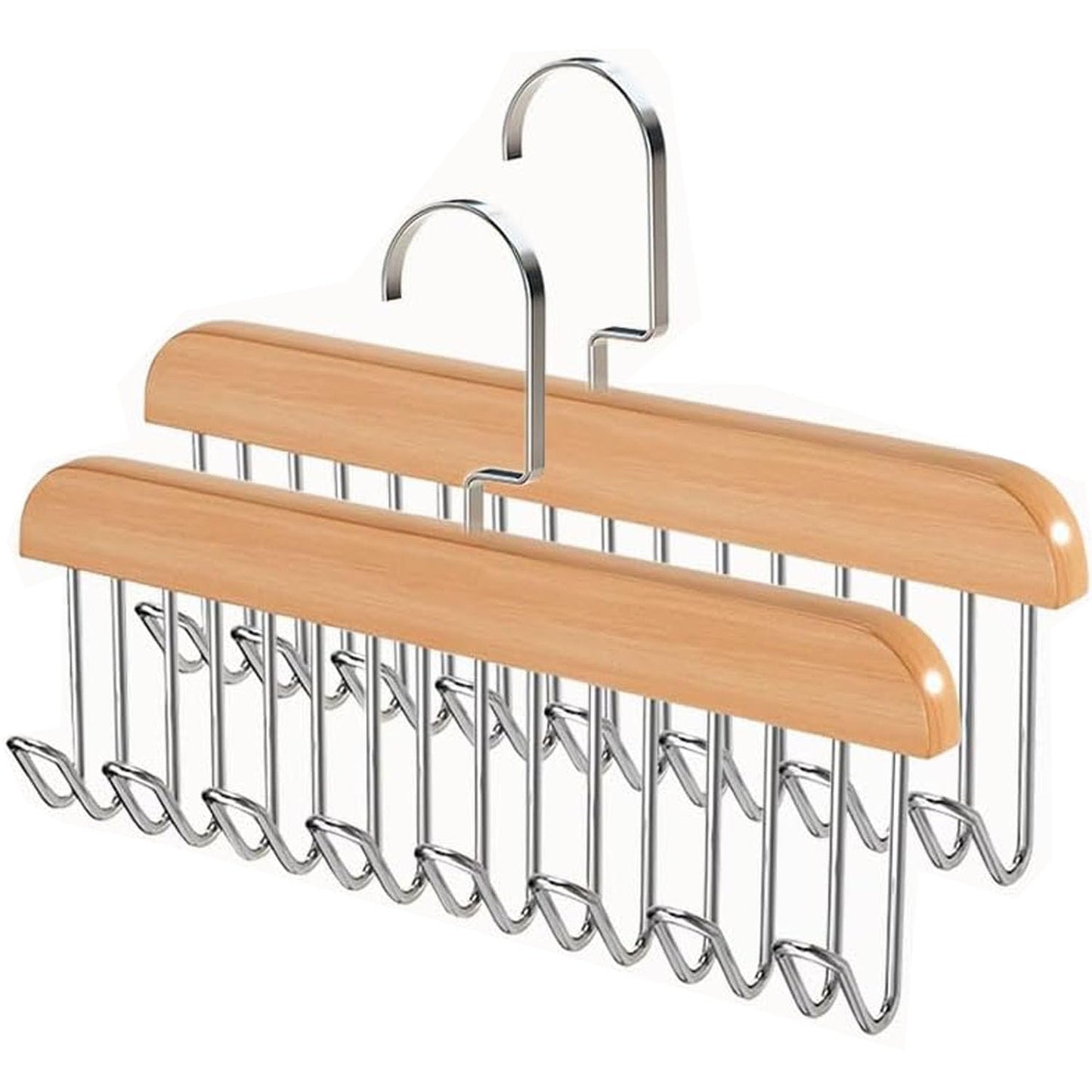 Belt Hanger for Wardrobe, 2 Pack Belt Hanger Wooden, Belt Rack with 8 Hooks,360 Degree Rotating Tie Hanger, Space Saving Belt Holder